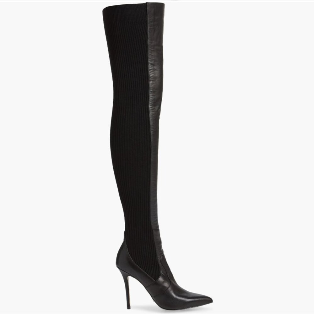 Tony Bianco Black Leather Thigh-High Stiletto Boots - Picture 13 of 13